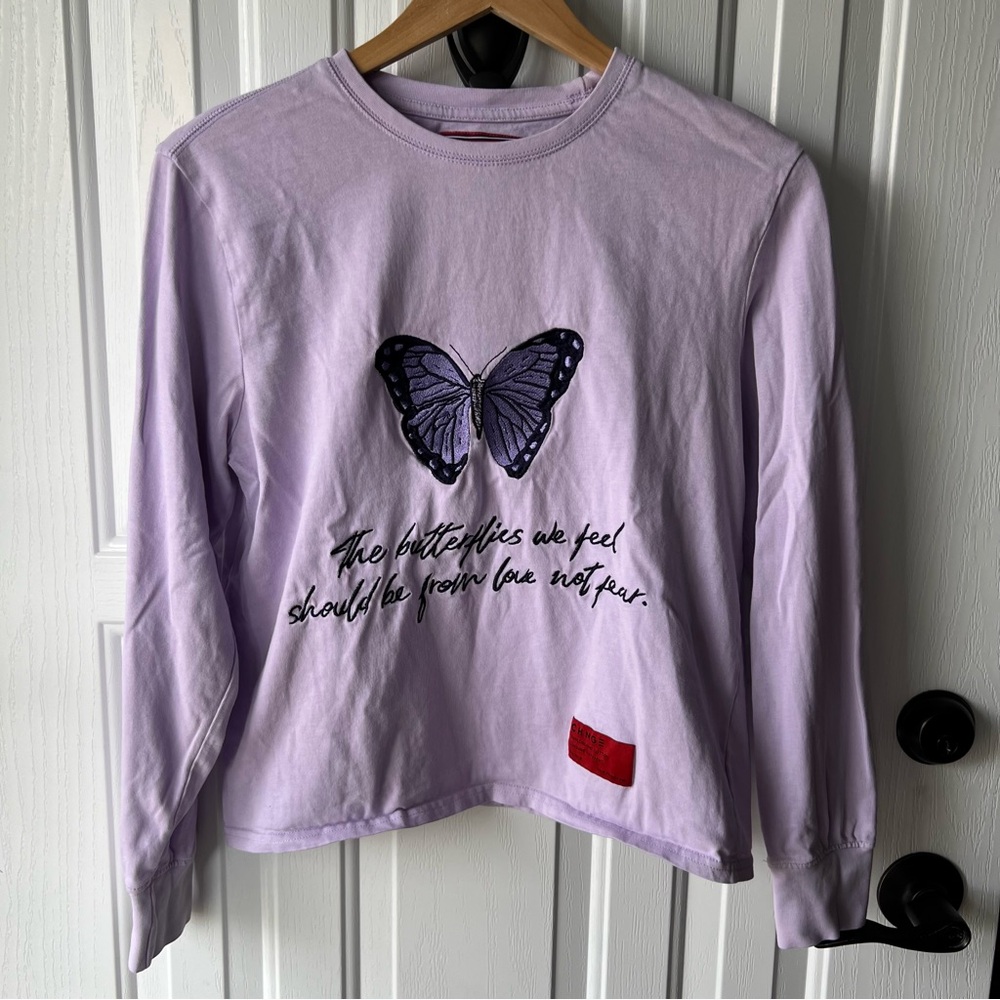 CHNGE Embroidered Butterfly Cropped Shirt, XS-S